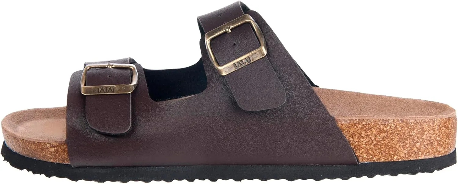 WTW Men's Cork Footbed Sandals Slip on Beach Slide Sandals Shoes with Adjustable Metal Buckle Strap for Men