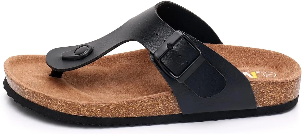 WTW Men's Cork Footbed Sandals Slip on Beach Slide Sandals Shoes with Adjustable Metal Buckle Strap for Men