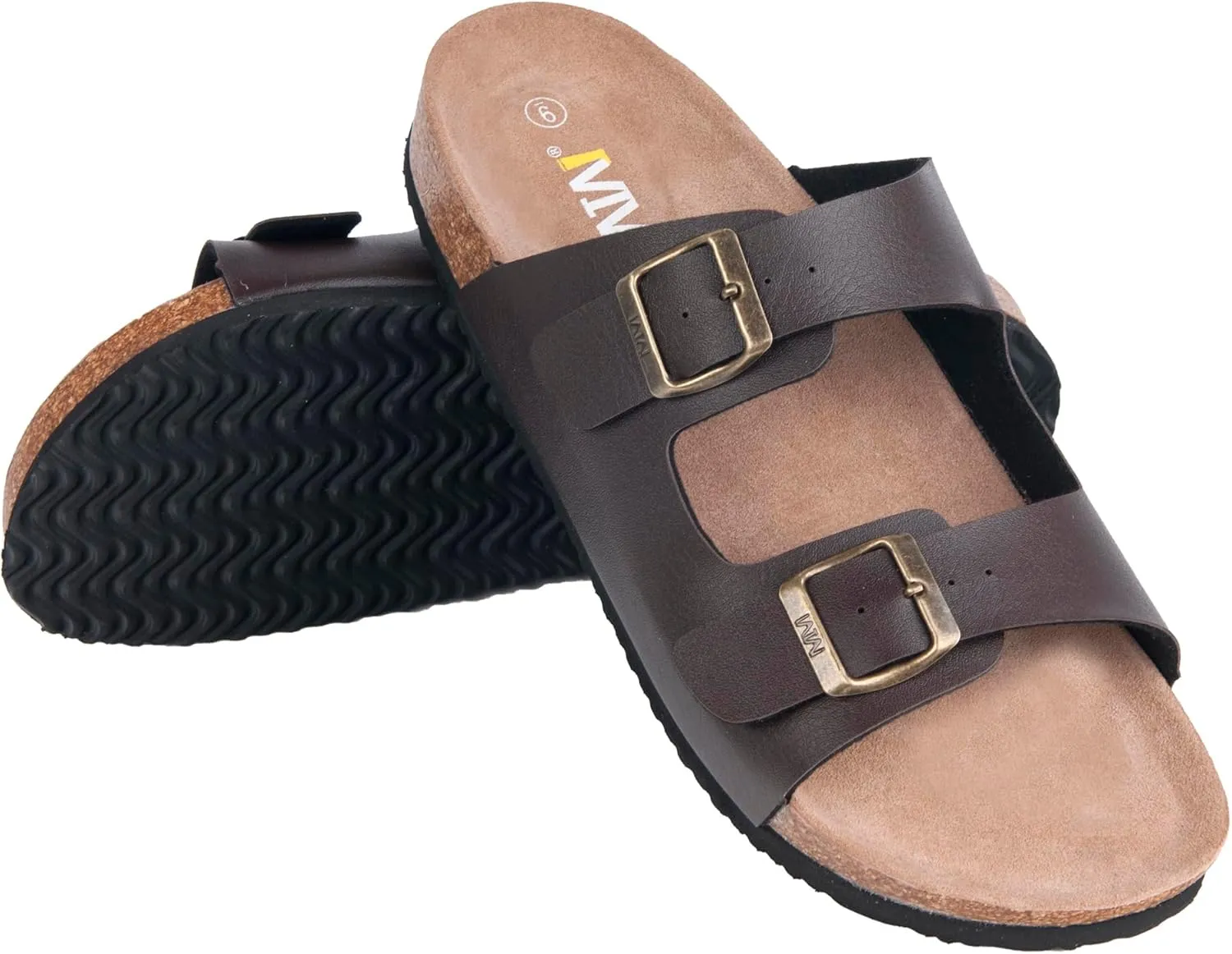 WTW Men's Cork Footbed Sandals Slip on Beach Slide Sandals Shoes with Adjustable Metal Buckle Strap for Men