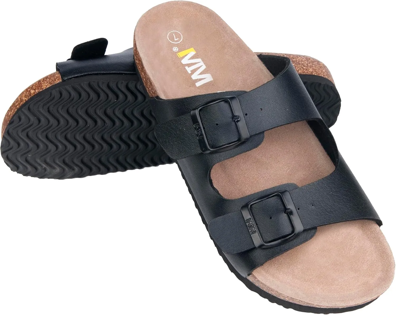 WTW Men's Cork Footbed Sandals Slip on Beach Slide Slipper Shoes with Adjustable Metal Buckle Strap for Men Causal Style