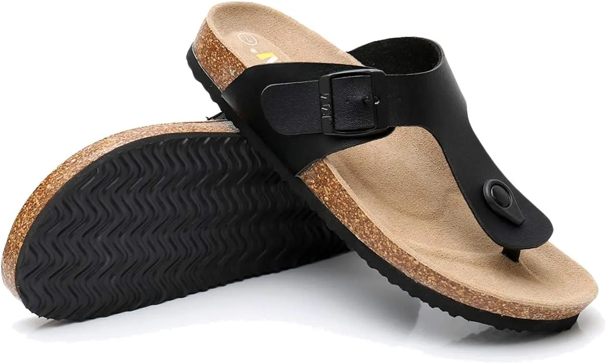 WTW Men's Cork Footbed Sandals Slip on Beach Slide Slipper Shoes with Adjustable Metal Buckle Strap for Men Causal Style