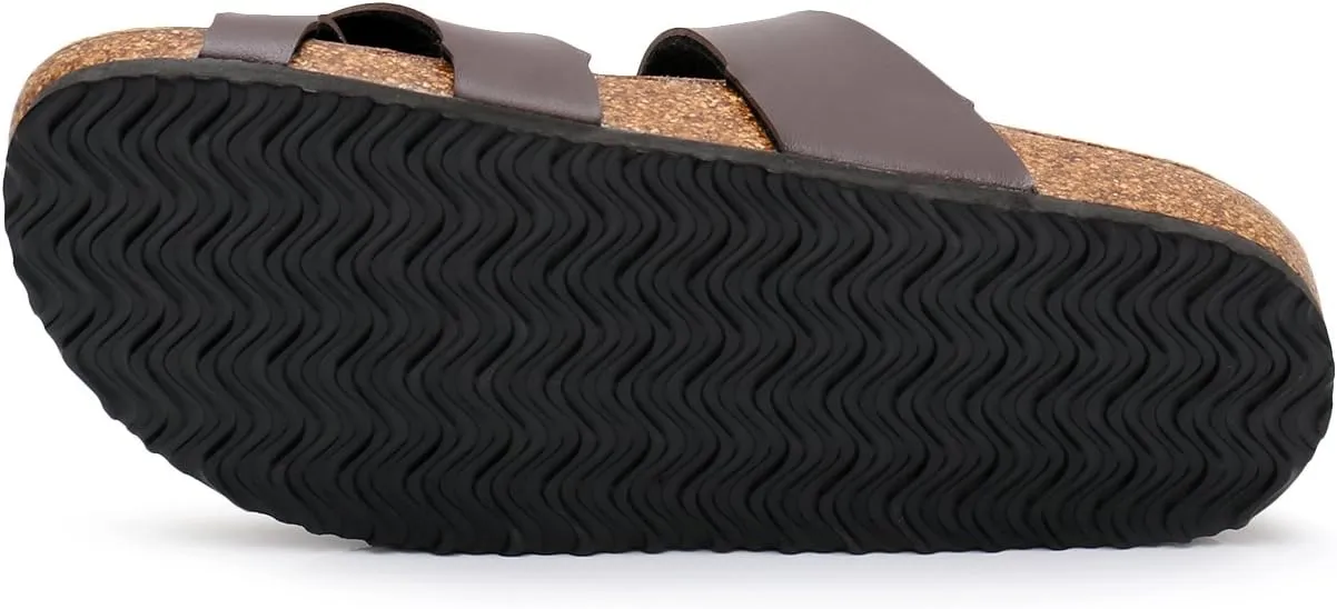 WTW Men's Cork Footbed Sandals Slip on Beach Slide Slipper Shoes with Adjustable Metal Buckle Strap for Men Causal Style