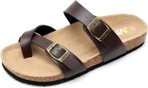 WTW Men's Cork Footbed Sandals Slip on Beach Slide Slipper Shoes with Adjustable Metal Buckle Strap for Men Causal Style