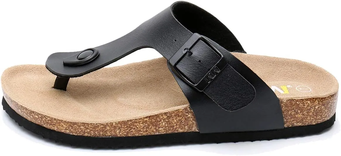 WTW Men's Cork Footbed Sandals Slip on Beach Slide Slipper Shoes with Adjustable Metal Buckle Strap for Men Causal Style