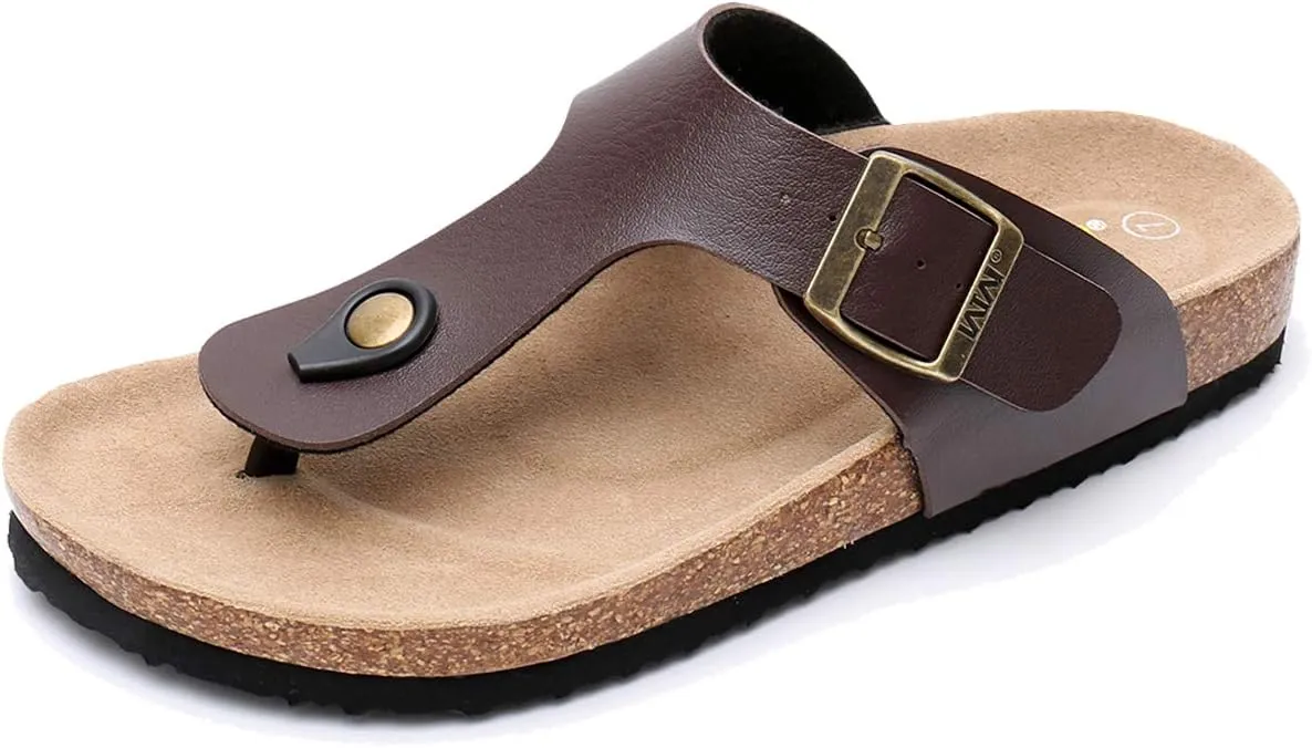 WTW Men's Cork Footbed Sandals Slip on Beach Slide Slipper Shoes with Adjustable Metal Buckle Strap for Men Causal Style