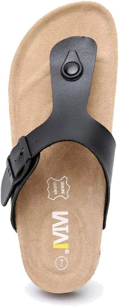 WTW Men's Cork Footbed Sandals Slip on Beach Slide Slipper Shoes with Adjustable Metal Buckle Strap for Men Causal Style
