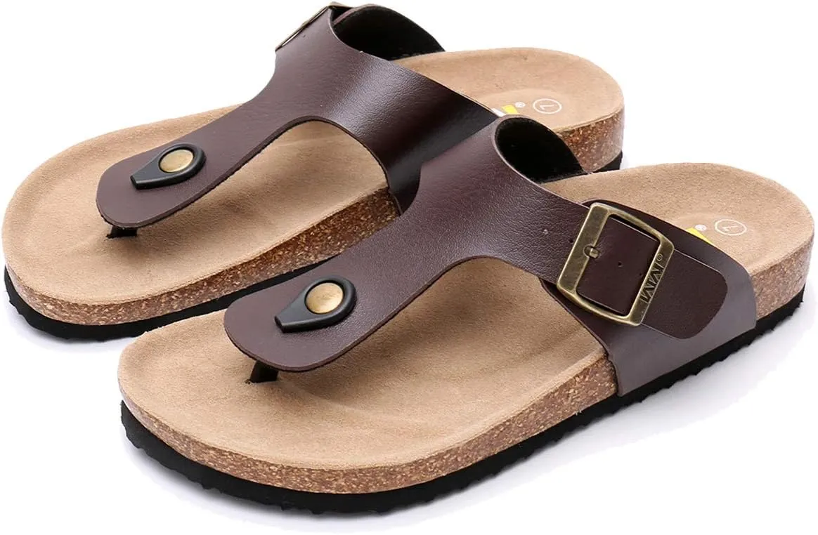 WTW Men's Cork Footbed Sandals Slip on Beach Slide Slipper Shoes with Adjustable Metal Buckle Strap for Men Causal Style