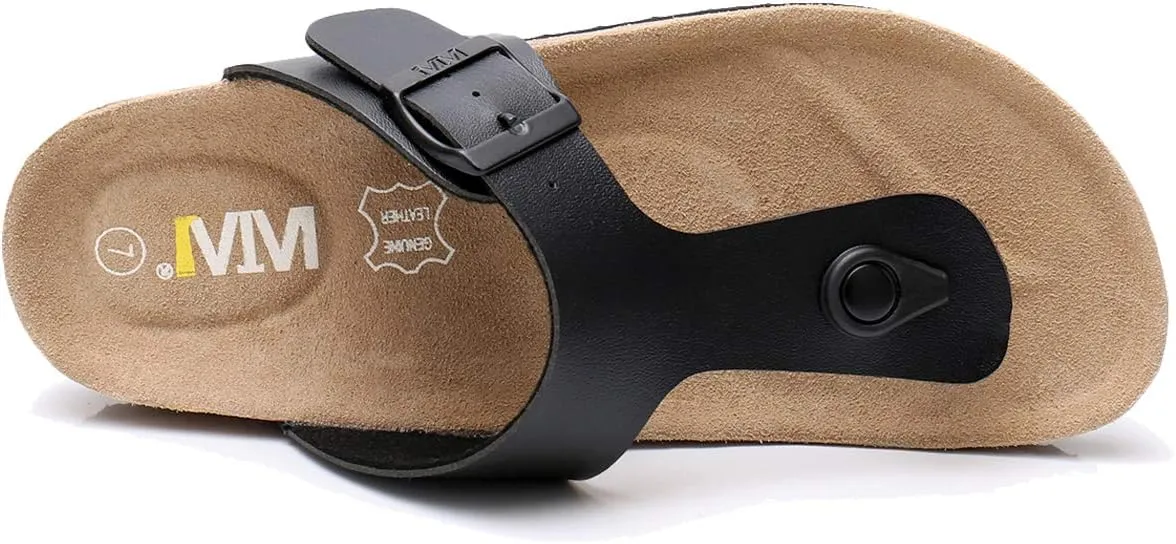 WTW Men's Cork Footbed Sandals Slip on Beach Slide Slipper Shoes with Adjustable Metal Buckle Strap for Men Causal Style