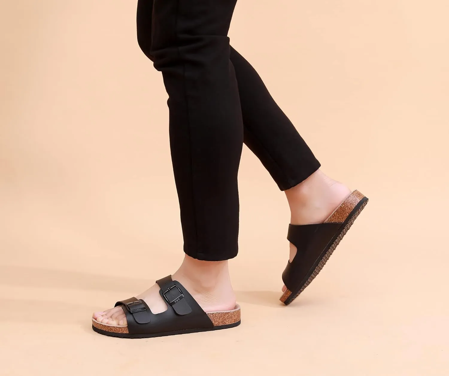 WTW Men's Cork Footbed Sandals Slip on Beach Slide Slipper Shoes with Adjustable Metal Buckle Strap for Men Causal Style