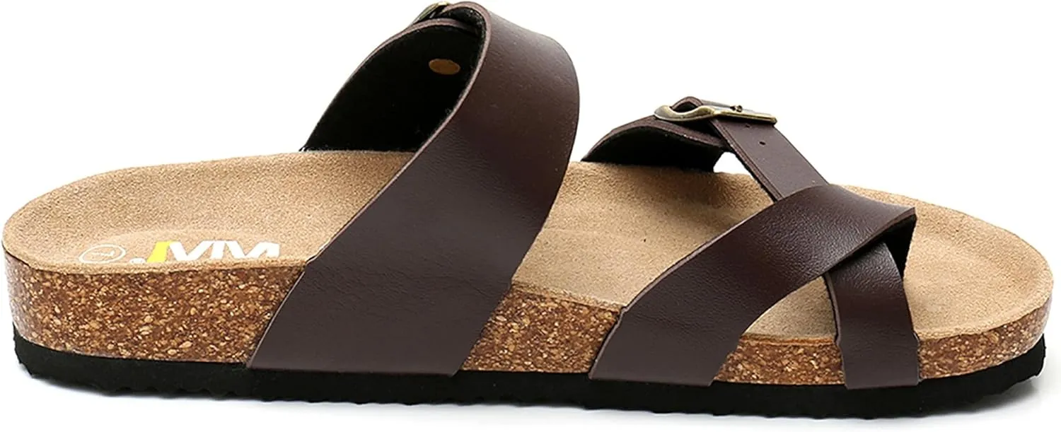 WTW Men's Cork Footbed Sandals Slip on Beach Slide Slipper Shoes with Adjustable Metal Buckle Strap for Men Causal Style
