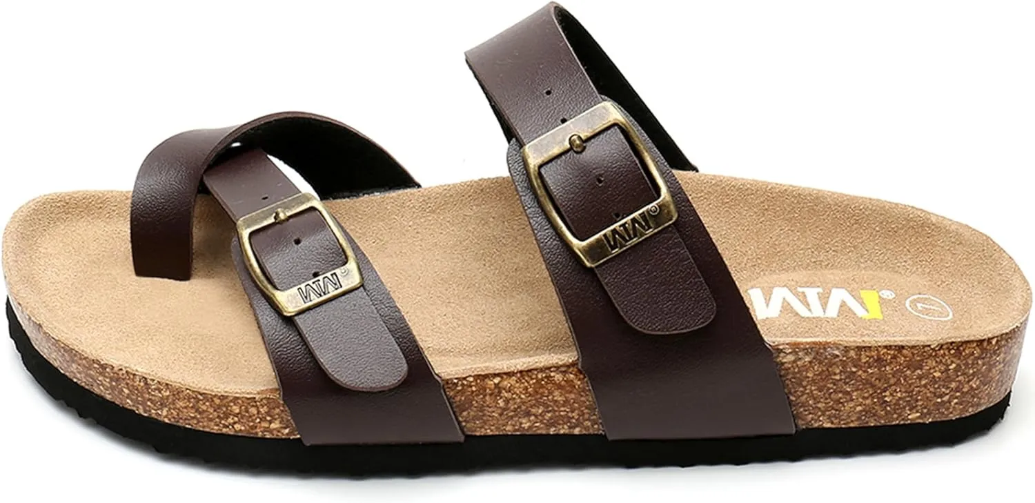 WTW Men's Cork Footbed Sandals Slip on Beach Slide Slipper Shoes with Adjustable Metal Buckle Strap for Men Causal Style
