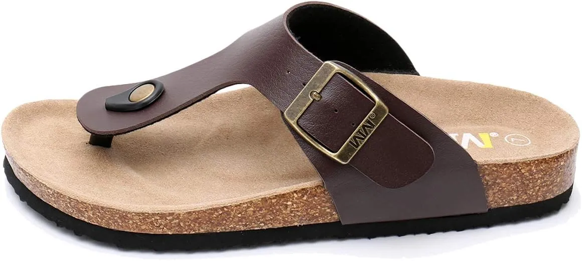 WTW Men's Cork Footbed Sandals Slip on Beach Slide Slipper Shoes with Adjustable Metal Buckle Strap for Men Causal Style