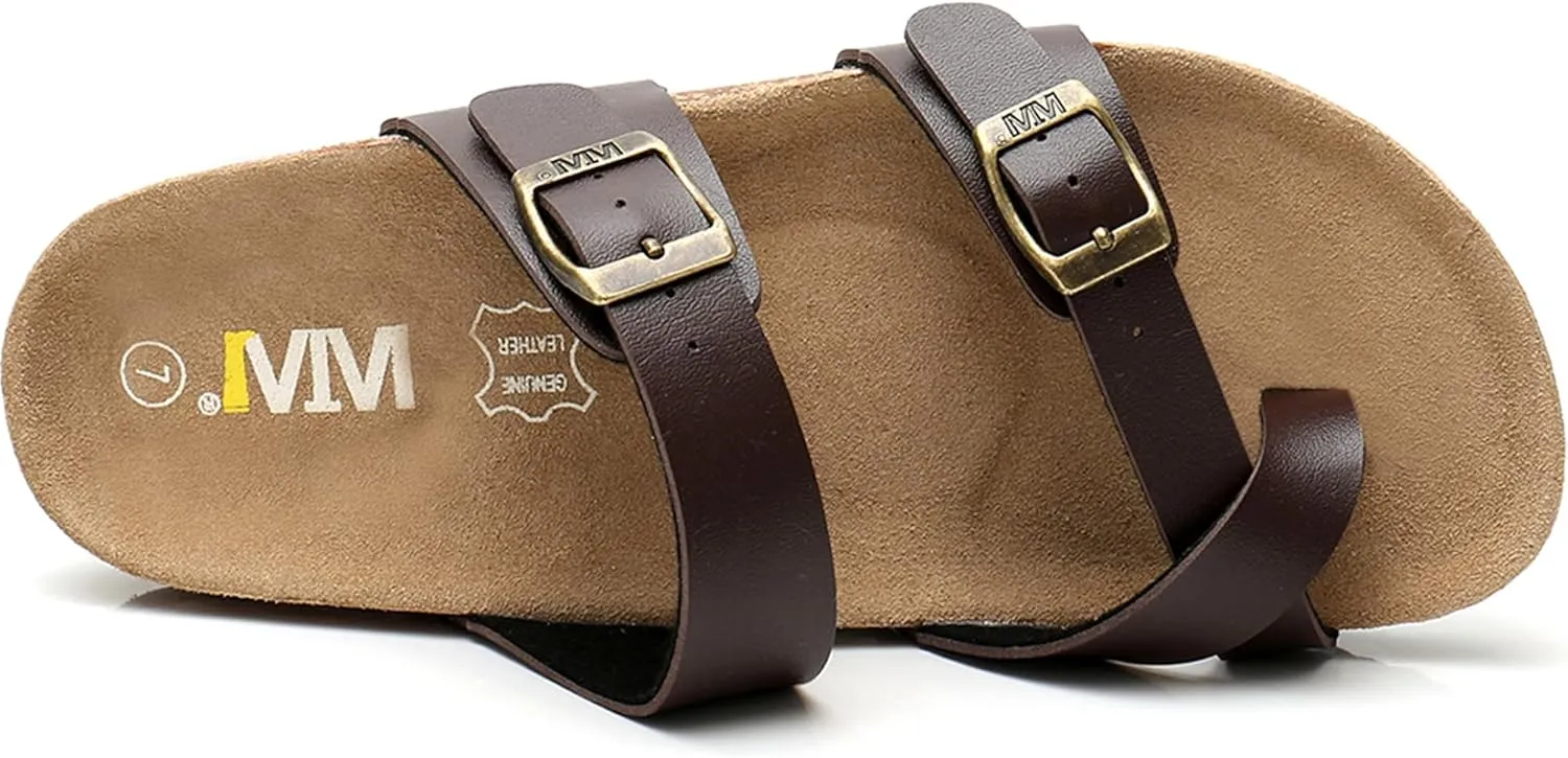 WTW Men's Cork Footbed Sandals Slip on Beach Slide Slipper Shoes with Adjustable Metal Buckle Strap for Men Causal Style