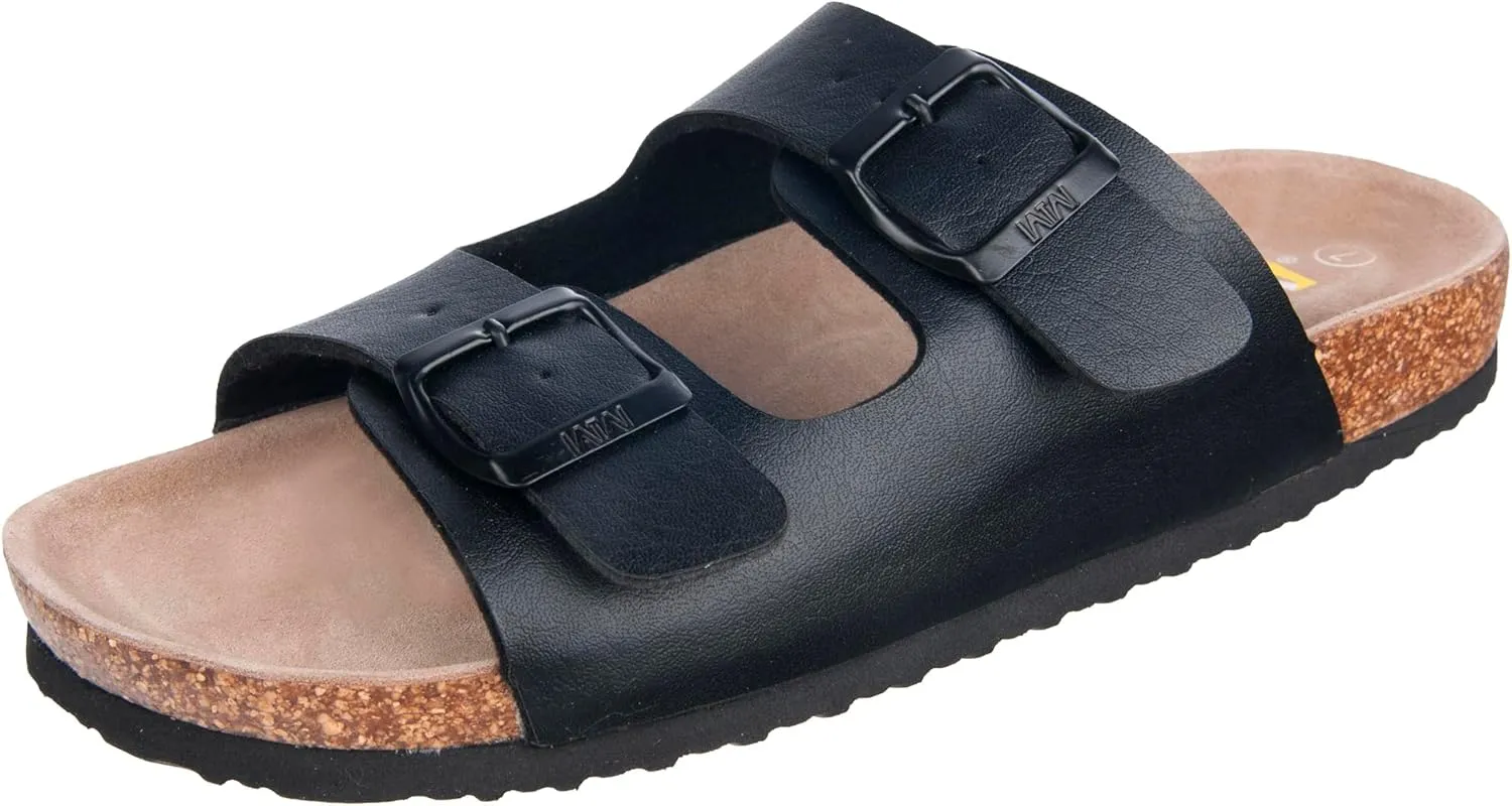 WTW Men's Cork Footbed Sandals Slip on Beach Slide Slipper Shoes with Adjustable Metal Buckle Strap for Men Causal Style