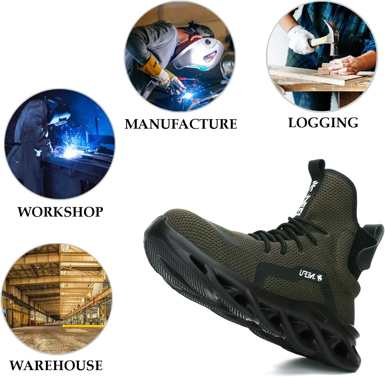 XUNRUO Work Safety Boots for Men and Women Steel Toe Lightweight Breathable Pull on Construction Boots