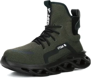 XUNRUO Work Safety Boots for Men and Women Steel Toe Lightweight Breathable Pull on Construction Boots