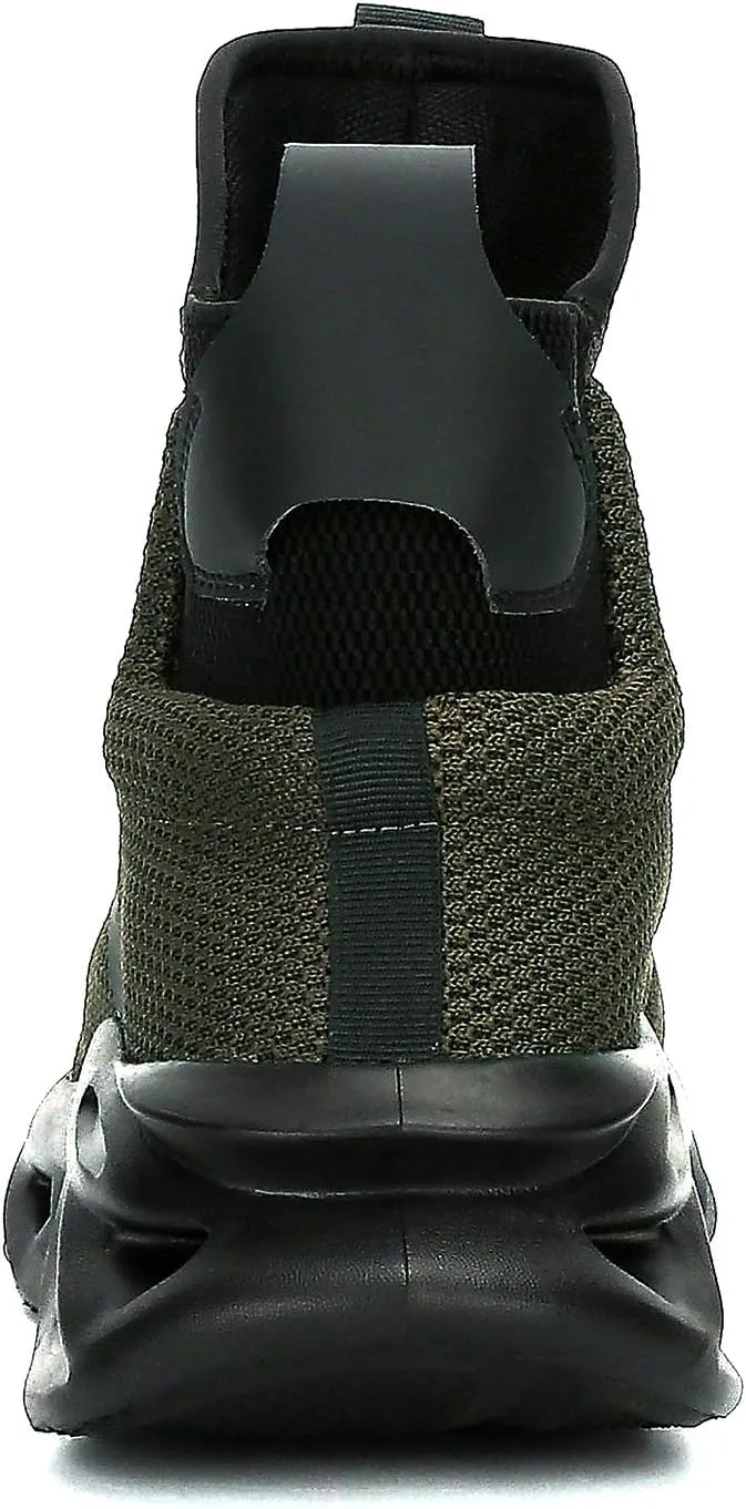 XUNRUO Work Safety Boots for Men and Women Steel Toe Lightweight Breathable Pull on Construction Boots