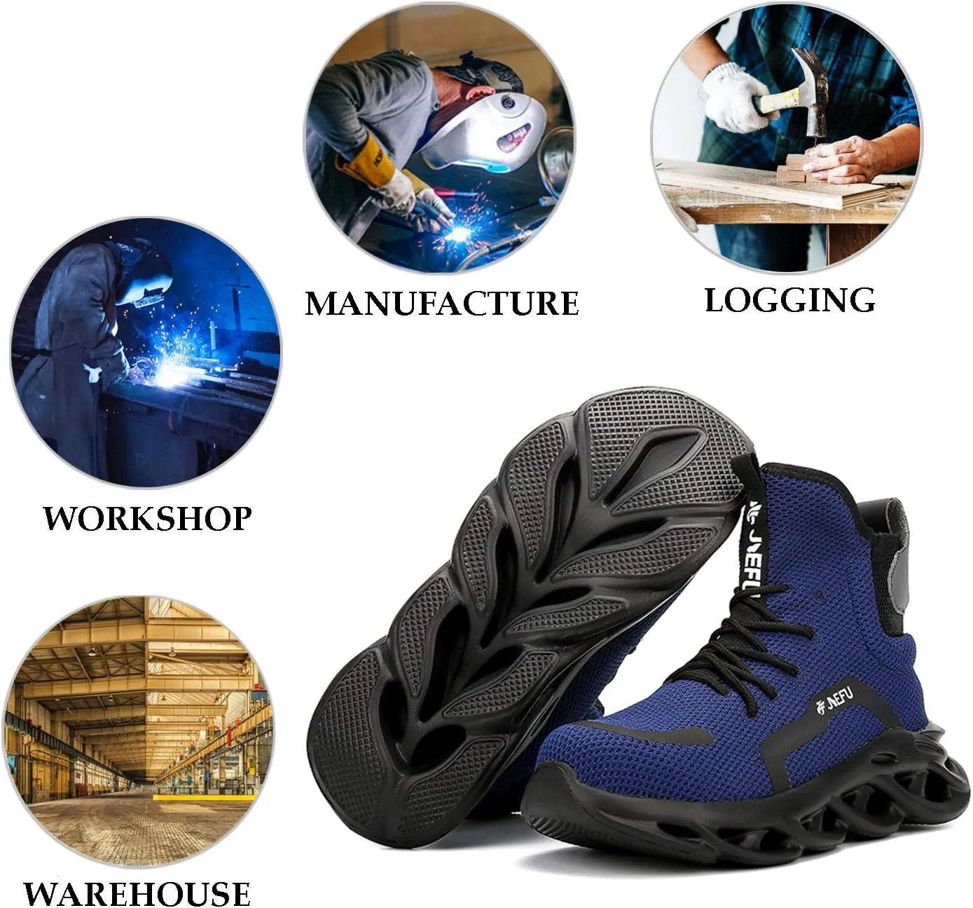 XUNRUO Work Safety Boots for Men and Women Steel Toe Lightweight Breathable Pull on Construction Boots
