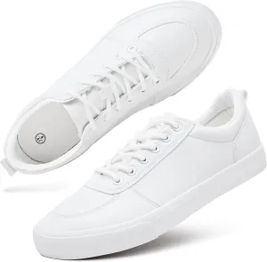 yageyan Mens White Shoes Low top PU Sneakers White Tennis Shoes for Mens Comfortable Casual Walking Shoes