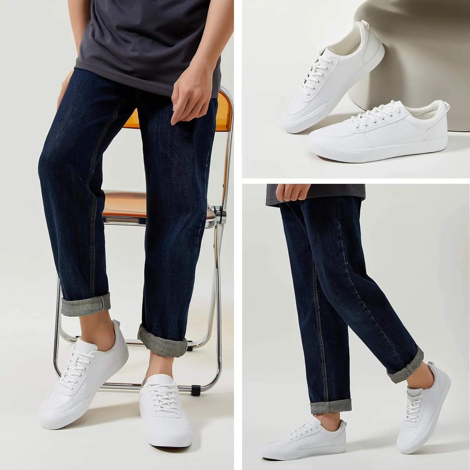 yageyan Mens White Shoes Low top PU Sneakers White Tennis Shoes for Mens Comfortable Casual Walking Shoes