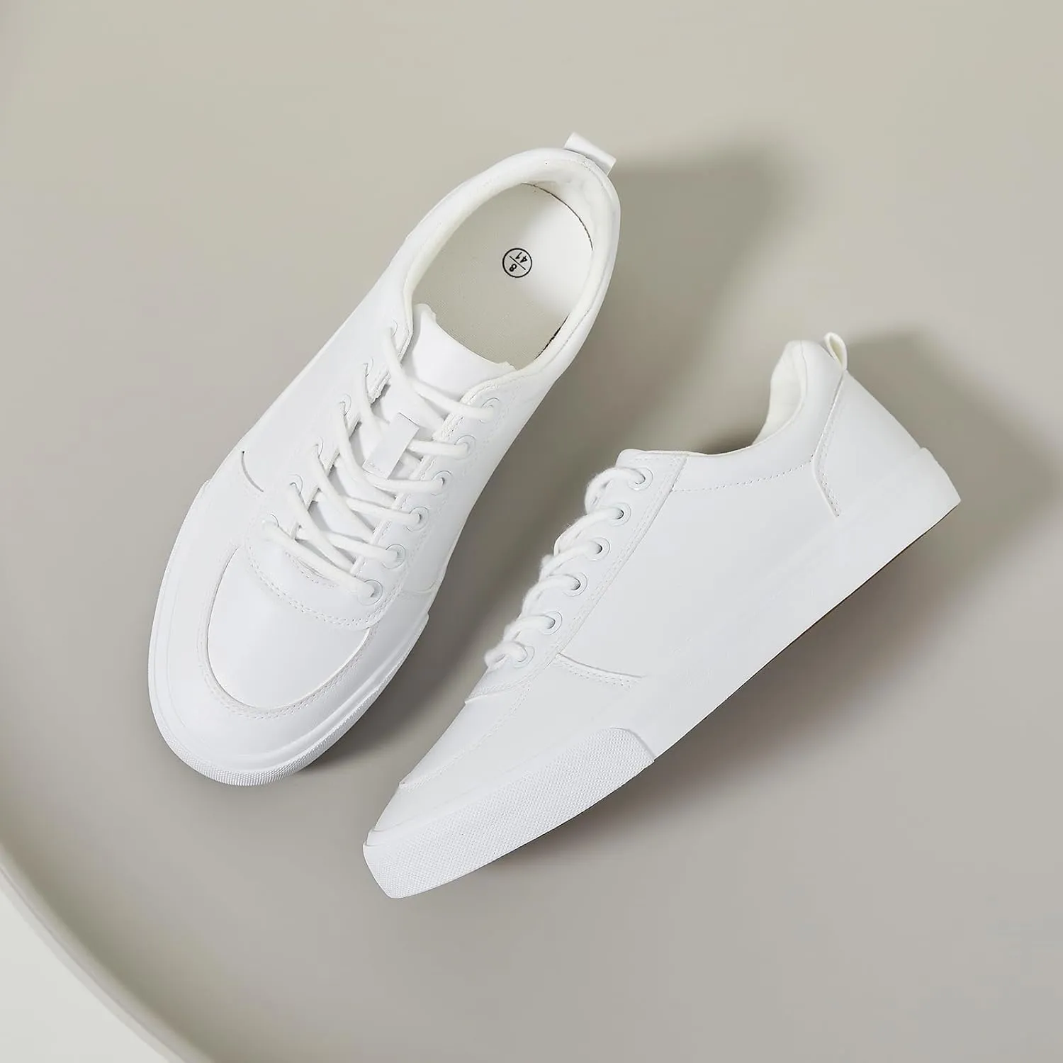 yageyan Mens White Shoes Low top PU Sneakers White Tennis Shoes for Mens Comfortable Casual Walking Shoes