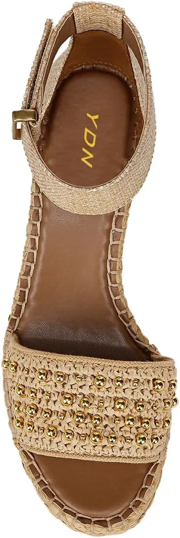 YDN Women's Round Toe Platform Heeled Sandals Mid High Wedge Heels with Ankle Strap Summer Beach Trendy Shoes Size 4-16 US