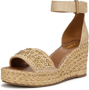 YDN Women's Round Toe Platform Heeled Sandals Mid High Wedge Heels with Ankle Strap Summer Beach Trendy Shoes Size 4-16 US