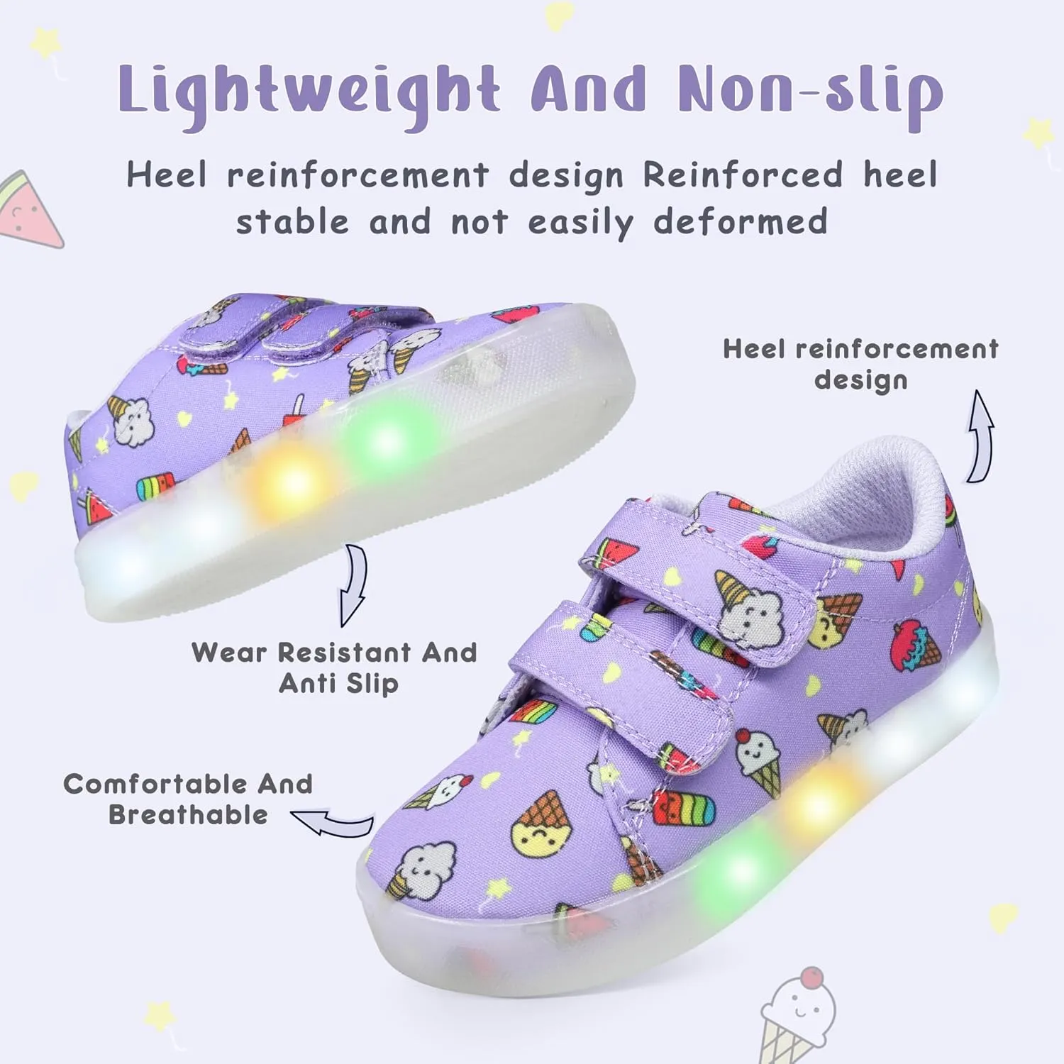 YESKIS Boys Girls Light Up Shoes Vivaki LED Canvas Cartoon Casual Sneakers for Toddler Little Kid Size 5-12