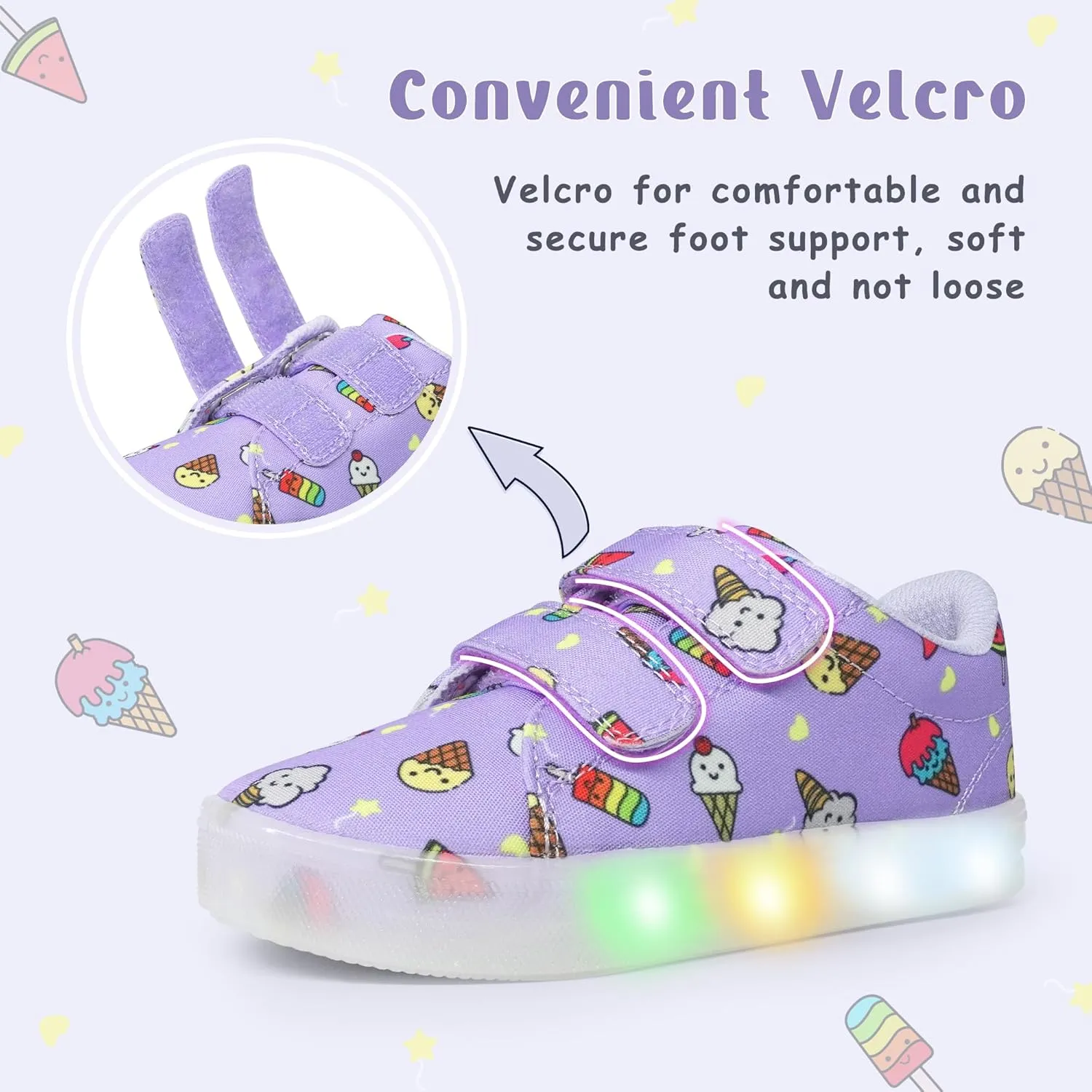 YESKIS Boys Girls Light Up Shoes Vivaki LED Canvas Cartoon Casual Sneakers for Toddler Little Kid Size 5-12