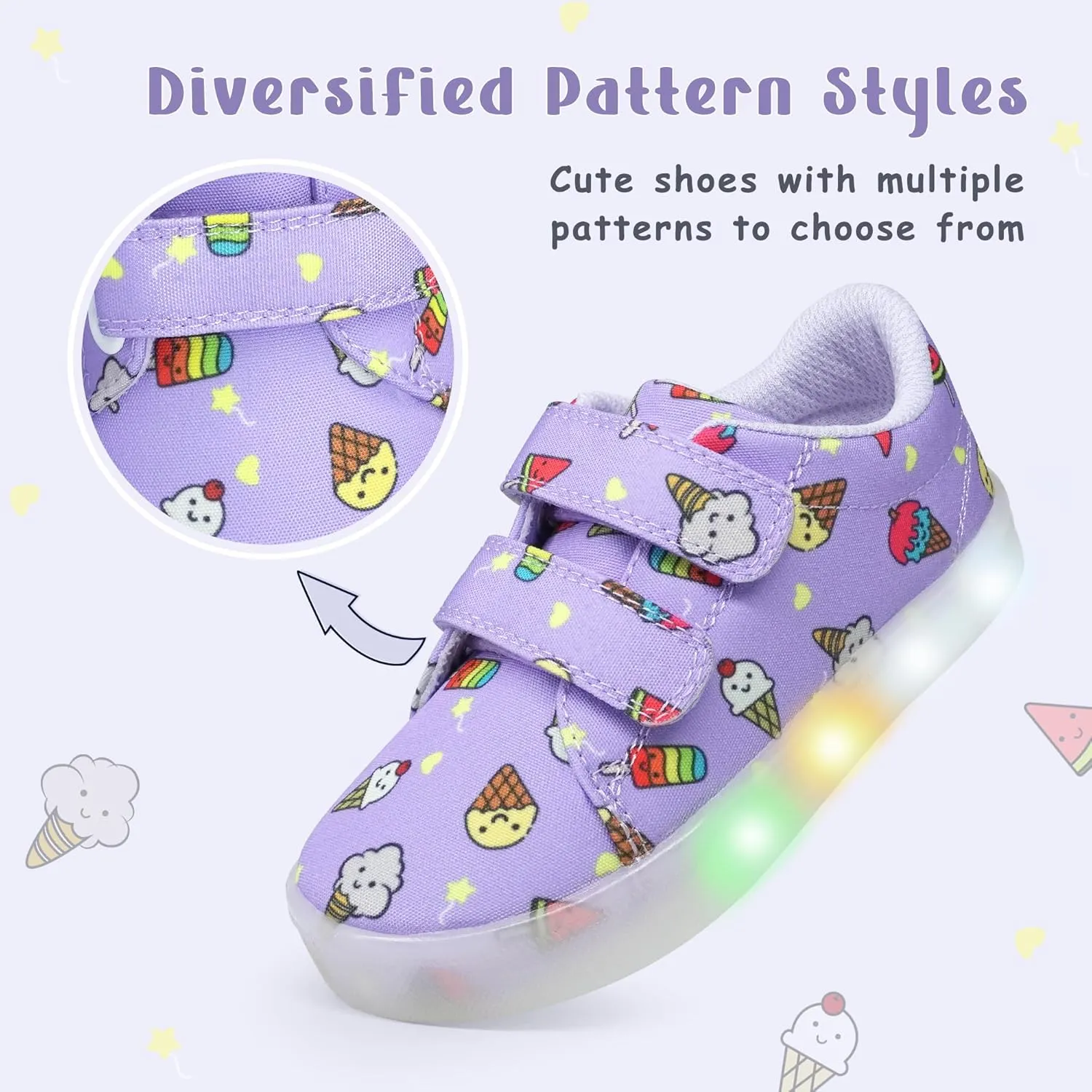 YESKIS Boys Girls Light Up Shoes Vivaki LED Canvas Cartoon Casual Sneakers for Toddler Little Kid Size 5-12