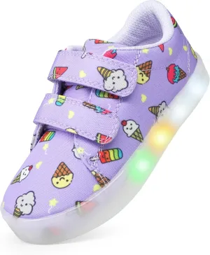 YESKIS Boys Girls Light Up Shoes Vivaki LED Canvas Cartoon Casual Sneakers for Toddler Little Kid Size 5-12