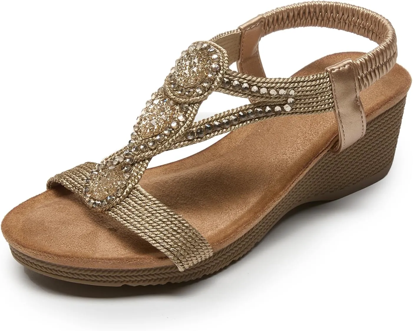 youngshow Wedge Sandals for Women Summer Comfy Elastic Ankle Strap Low Heel Dress Shoes Gladiator Sandals Beach