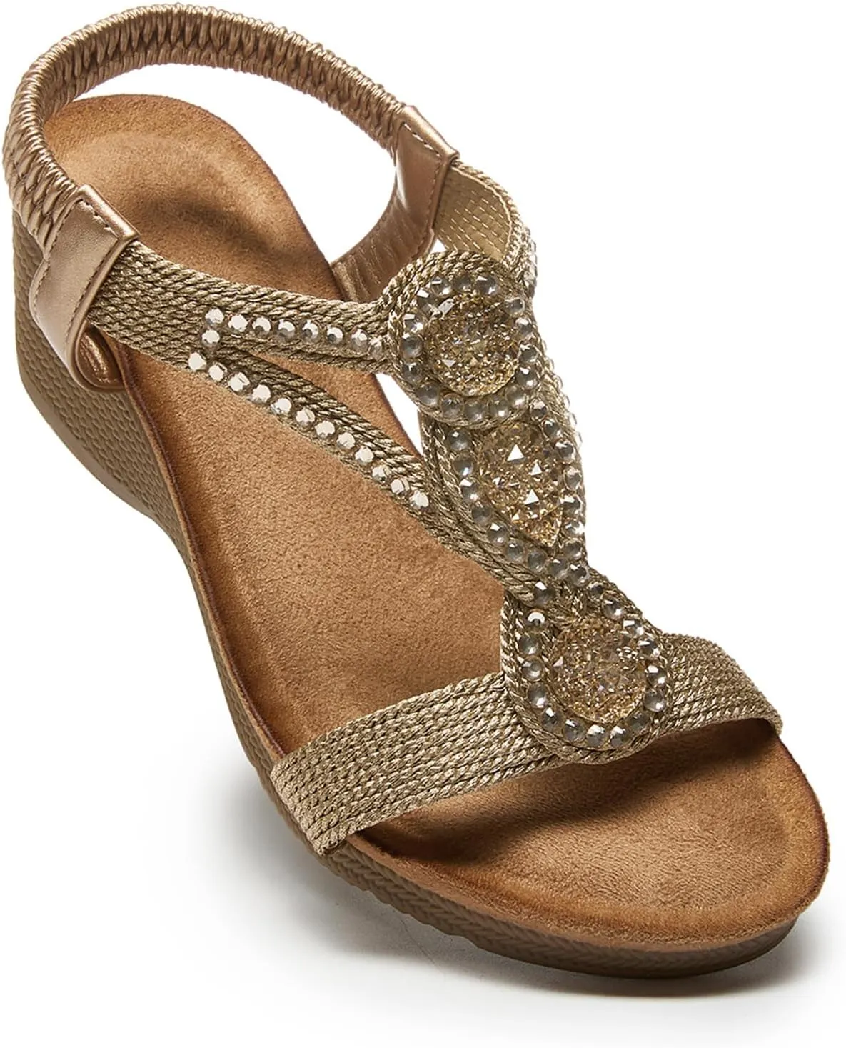 youngshow Wedge Sandals for Women Summer Comfy Elastic Ankle Strap Low Heel Dress Shoes Gladiator Sandals Beach