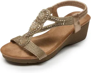youngshow Wedge Sandals for Women Summer Comfy Elastic Ankle Strap Low Heel Dress Shoes Gladiator Sandals Beach