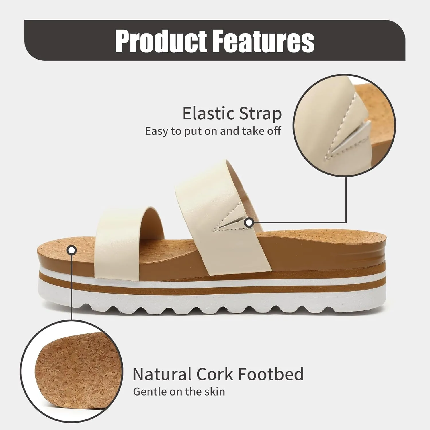 Yozuru Womens Platform Sandals with Arch Support Slip on Slides Comfortable Summer Beach Sandals Cork Footbed Cushion Wedge Sandals for Women