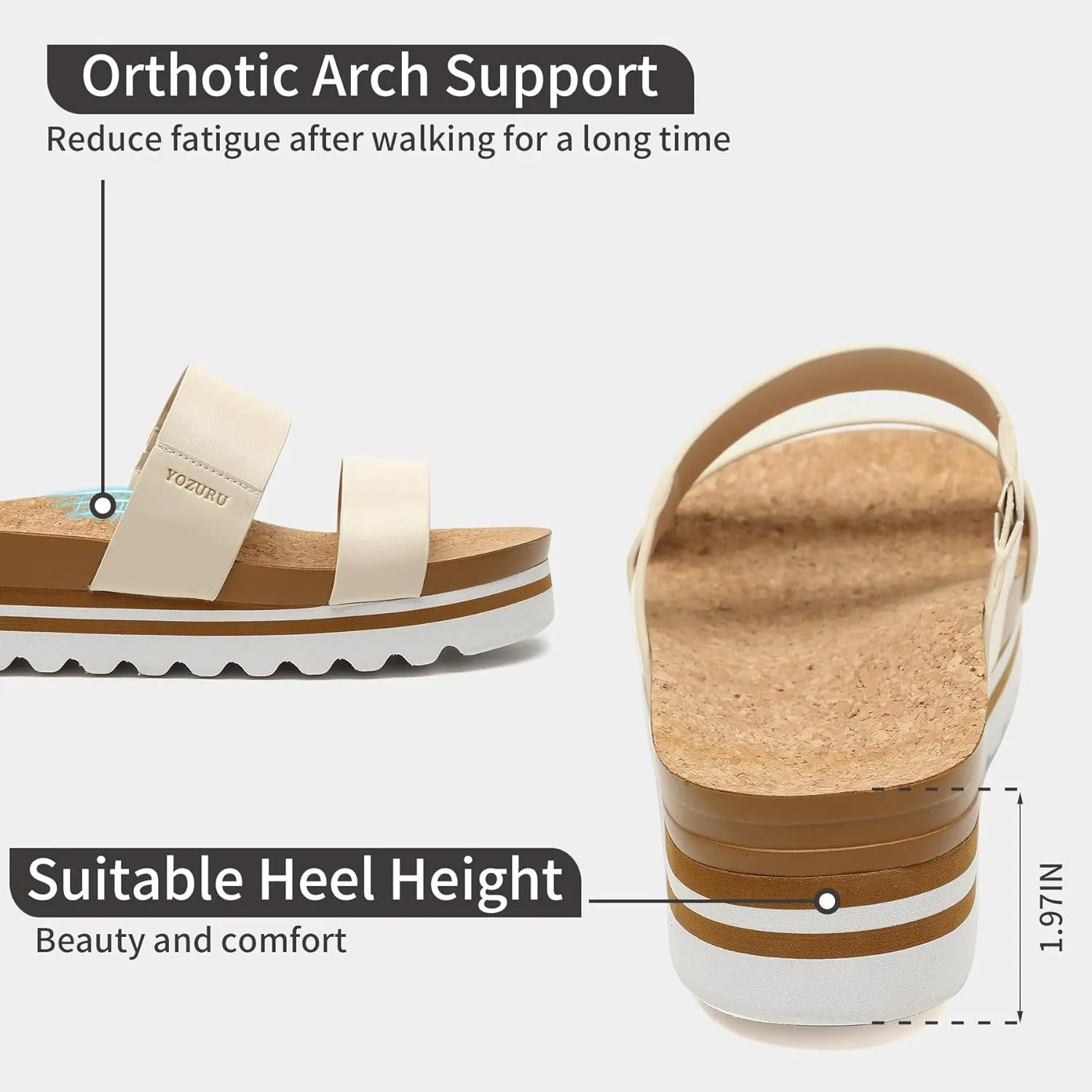 Yozuru Womens Platform Sandals with Arch Support Slip on Slides Comfortable Summer Beach Sandals Cork Footbed Cushion Wedge Sandals for Women