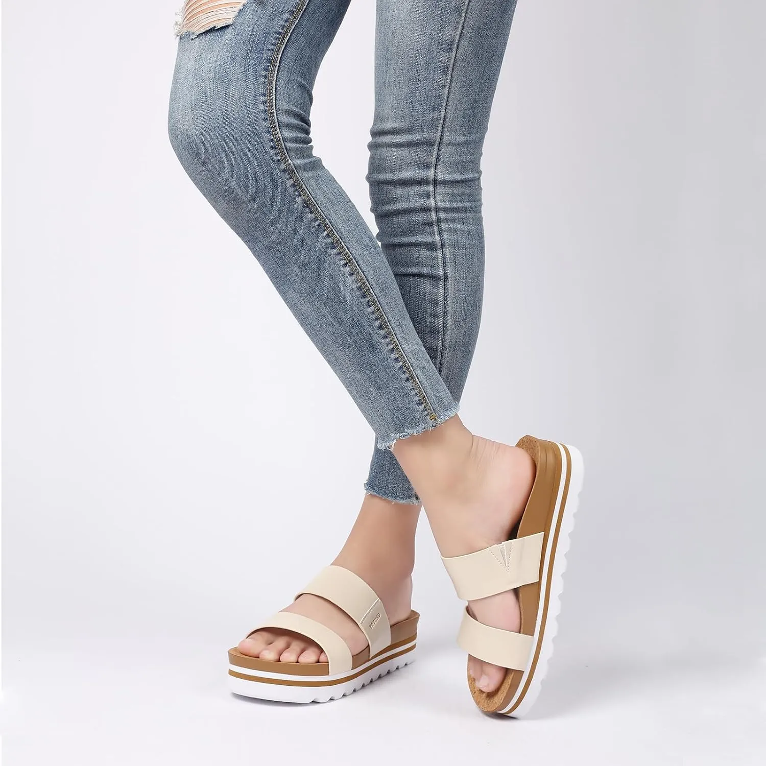 Yozuru Womens Platform Sandals with Arch Support Slip on Slides Comfortable Summer Beach Sandals Cork Footbed Cushion Wedge Sandals for Women