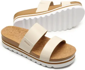 Yozuru Womens Platform Sandals with Arch Support Slip on Slides Comfortable Summer Beach Sandals Cork Footbed Cushion Wedge Sandals for Women