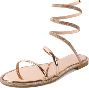 Zamikoo Flat Sandals for Women Rhinestone Wrap Around Open Toe Slip On Cute Flat Sandals for Summer Sparkly Slides Sandals