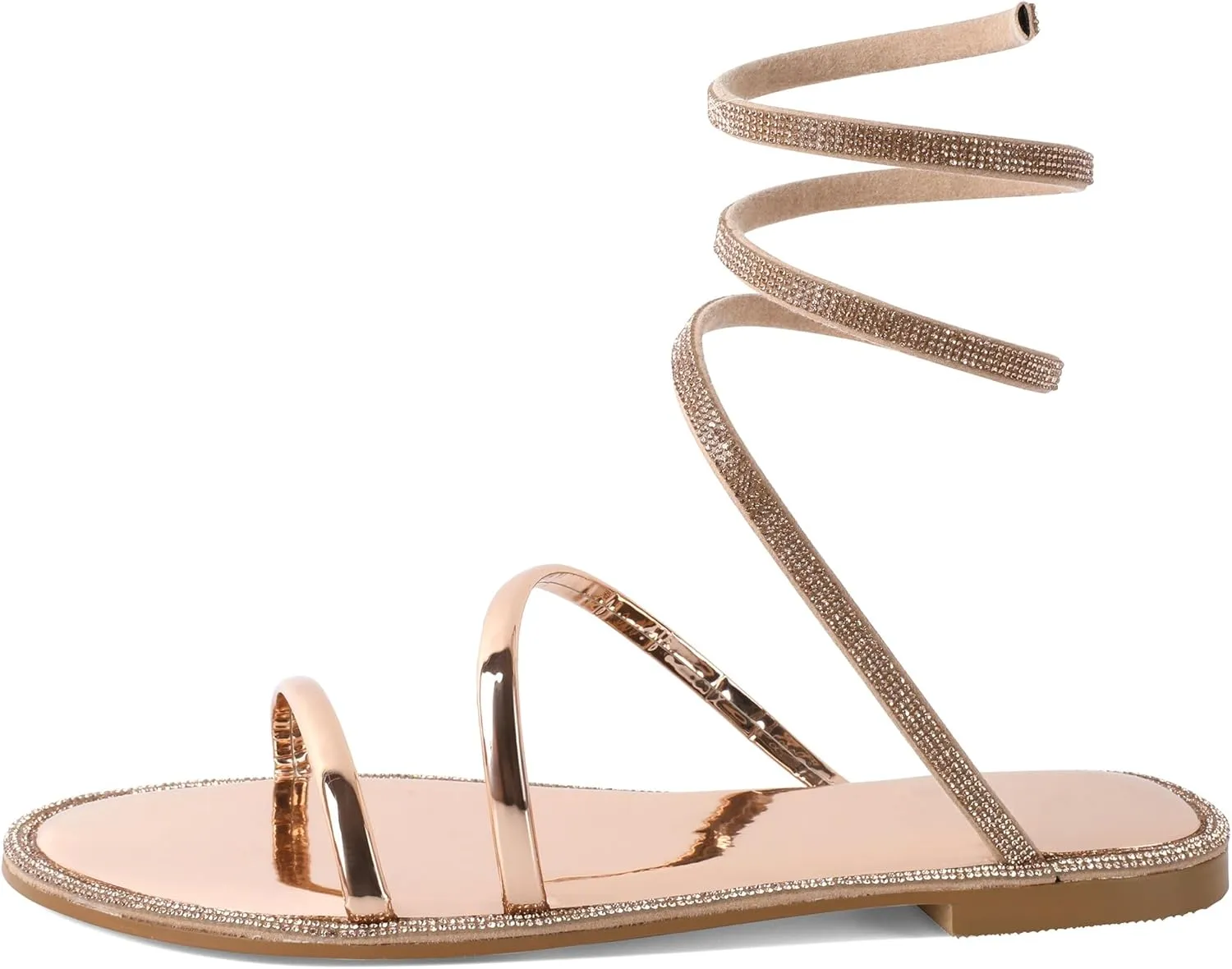 Zamikoo Flat Sandals for Women Rhinestone Wrap Around Open Toe Slip On Cute Flat Sandals for Summer Sparkly Slides Sandals