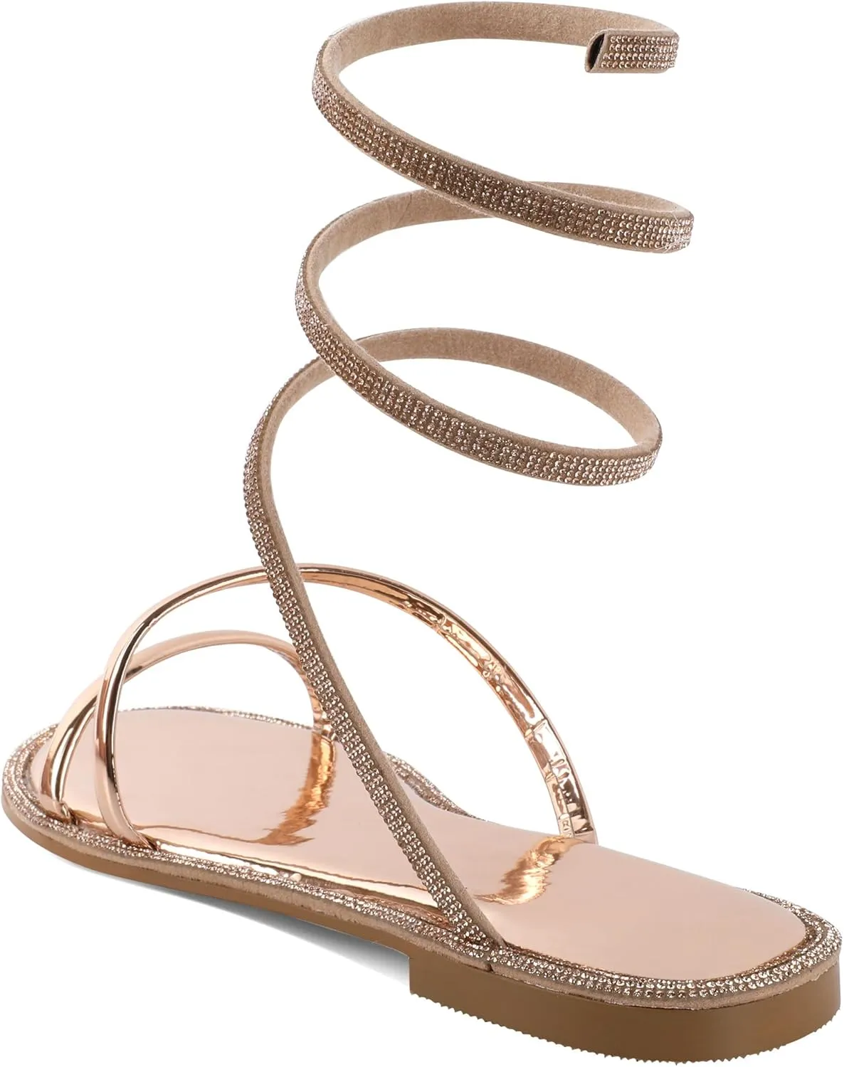 Zamikoo Flat Sandals for Women Rhinestone Wrap Around Open Toe Slip On Cute Flat Sandals for Summer Sparkly Slides Sandals