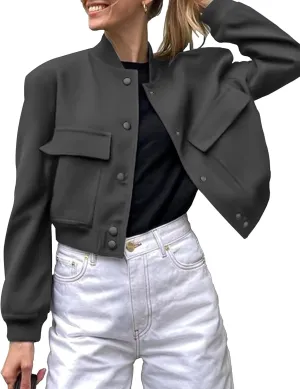 Zeagoo Women Bomber Jacket Casual Button Down Varsity Jackets Shackets With Pockets Outwear