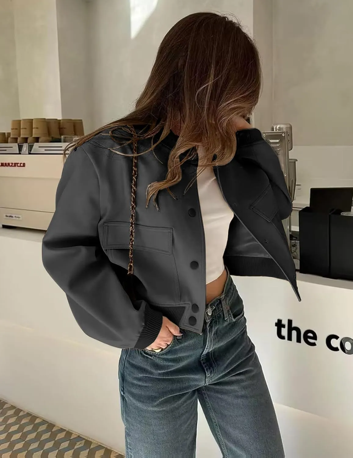 Zeagoo Women Bomber Jacket Casual Button Down Varsity Jackets Shackets With Pockets Outwear