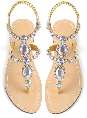 ZhuLinFeng Women'S Rhinestone Gladiator Sandals Flat Wedding Sandals Gem Pearl Sparkling Bridal Bridesmaid Sandals Blue Bohemian Sandals