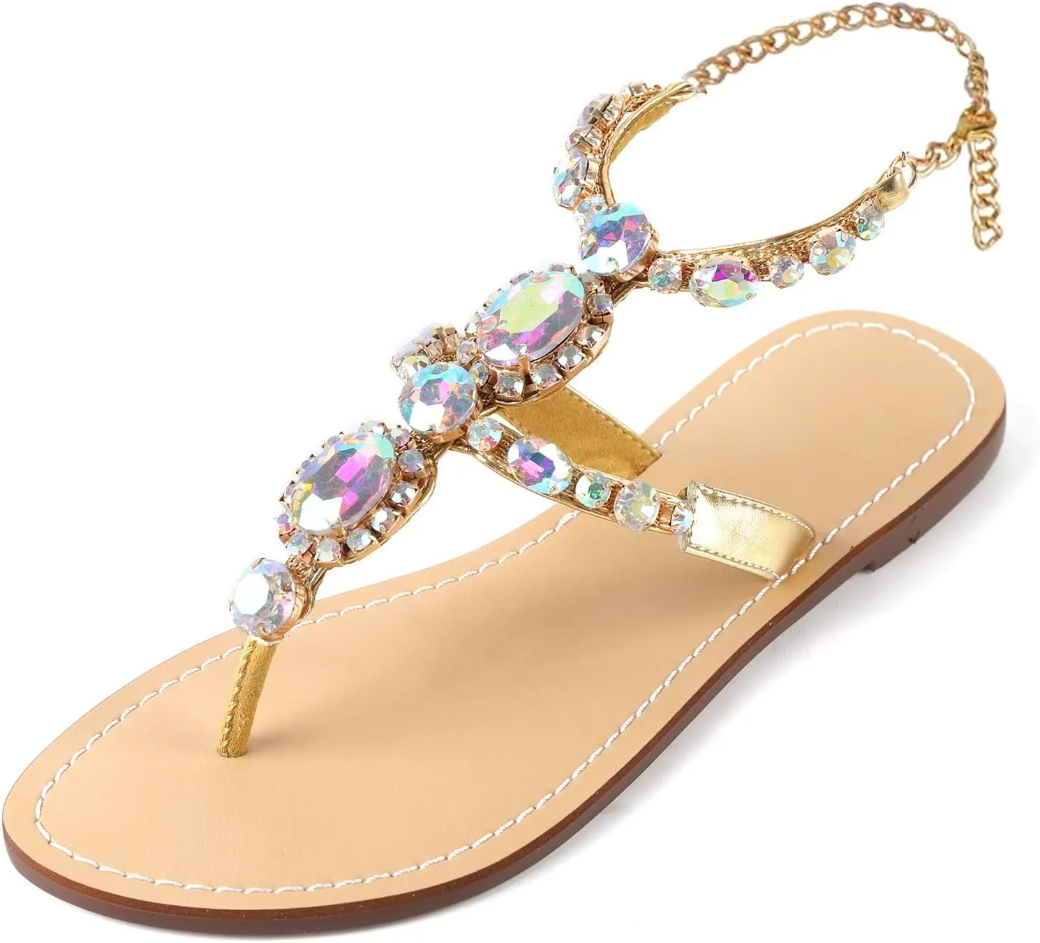 ZhuLinFeng Women'S Rhinestone Gladiator Sandals Flat Wedding Sandals Gem Pearl Sparkling Bridal Bridesmaid Sandals Blue Bohemian Sandals