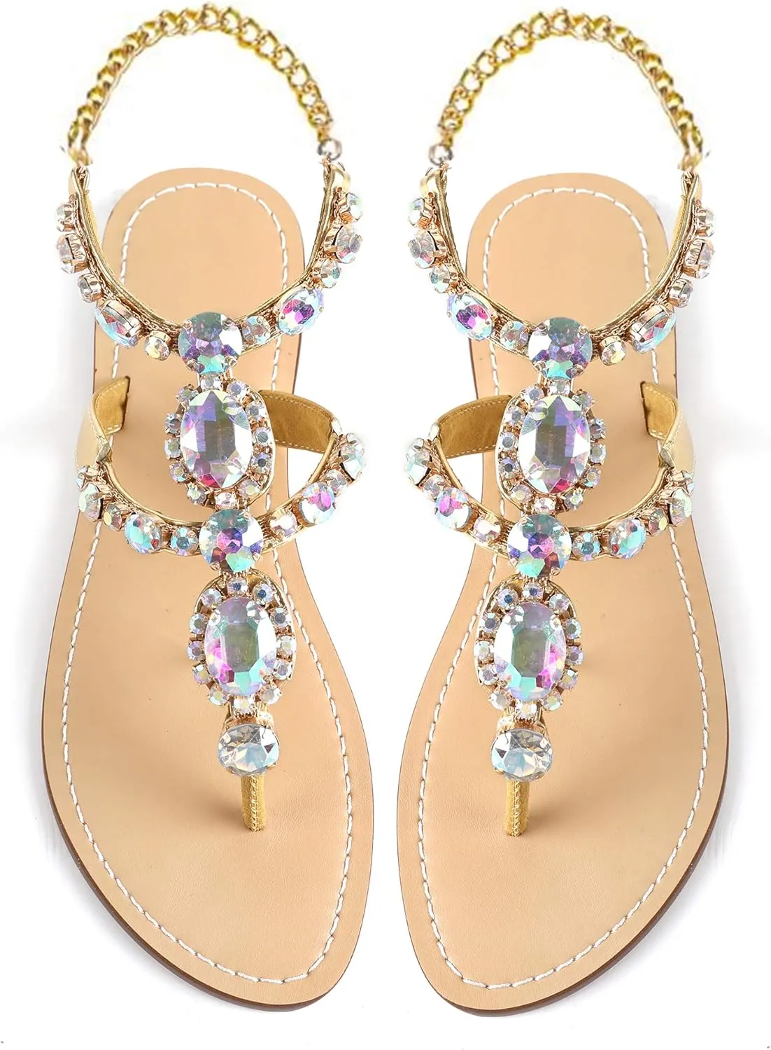 ZhuLinFeng Women'S Rhinestone Gladiator Sandals Flat Wedding Sandals Gem Pearl Sparkling Bridal Bridesmaid Sandals Blue Bohemian Sandals